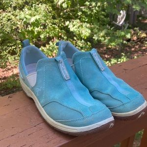Columbia blue suede slip on sneakers